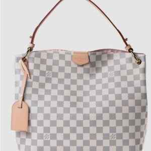 Louis Vuitton Gray and Tan Checkered Satchel